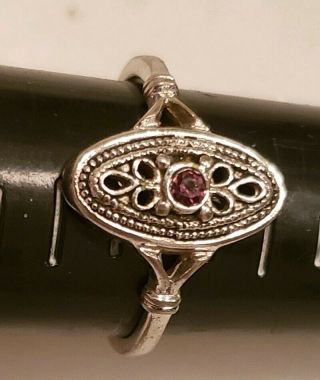 Antique Oval Art Deco 925 Sterling Silver Amethyst Gemstone Ornate Filigree Ring