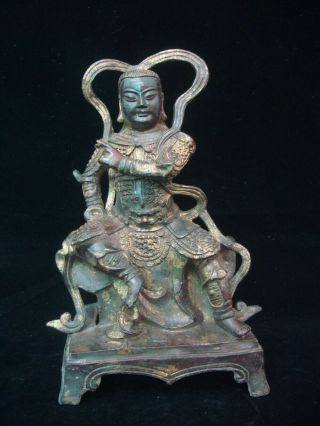 Unusual Rare Old Chinese Bronze " Zhenwudadi " Battle Buddha Statue