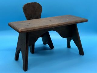 Handmade Rustic Wooden Doll Table & Chair From 1928