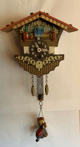 Vintage Antique Bouncing Girl Bobbing Bird Cuckoo Clock Lux Keebler Novelty