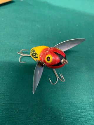 Early Vtg Heddon Crazy Crawler Patented Wood Fishing Bait Casting Bass Lure