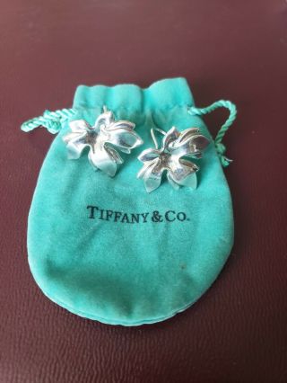 Rare Vintage Tiffany & Co Sterling Silver Large Maple Leaf Earrings W/pouch
