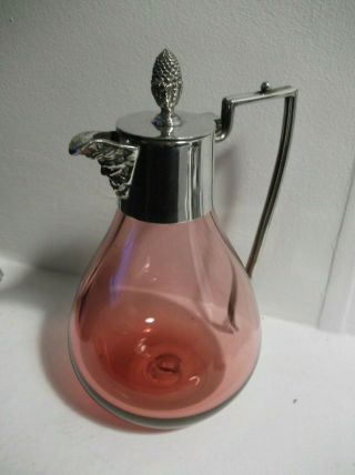 Antique Cranberry Glass Decanter With Silver Plated Mounts With Hallmark