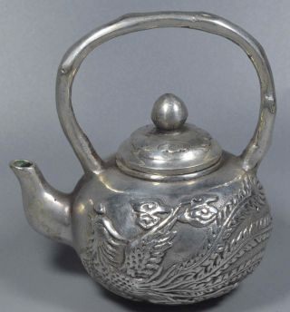 China Collectable Miao Silver Carve Dragon Phoenix Auspicious Handwork Tea Pot