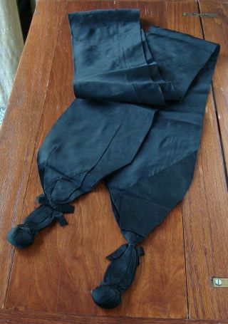 Long Antique Black Silk Ribbon Sash Dress Belt Trim W Bows 88.  5 " Long X 6 " Wide