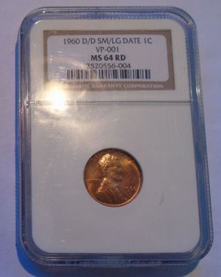1960 D/d Small Over Large Date Cent Ngc Ms 64 Rd Vp - 001 Rare Double Error