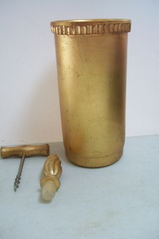 Vintage Rare Single Bottle Wine Cooler Chiller Matching Cork Screw & Stopper