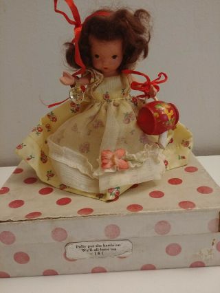 Rare Vintage 5 " Nancy Ann Storybook Doll Bisque Pudgy Jt Polly Put Kettle On Box