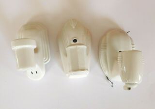 3 Vintage White Porcelain Wall Sconce Light Fixtures 1 Pull Chain