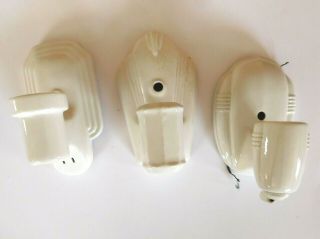 3 Vintage White Porcelain Wall Sconce Light Fixtures 1 Pull Chain 2