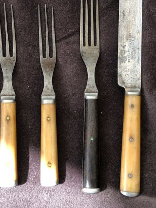 Antique Knife & Three 3 Tine Forks Bone Handle Mid 1800 