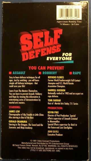 Self Defense for Everyone VHS Cassette 1991 James Lew & Gerald Okamura RARE 2