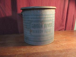 Vtg Green River Minnow Bucket 9 & 1/4 " H Galvanized / Wood Handle