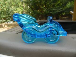 Antique Blue Eapg Glass Toothpick / Match Holder / Roadster / Car / Automobile