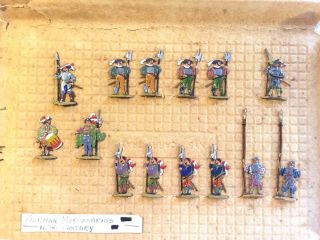 Rare 14 Vtg Metal Toy Lead Soldiers " Flats " 16th Century German Mercenaries
