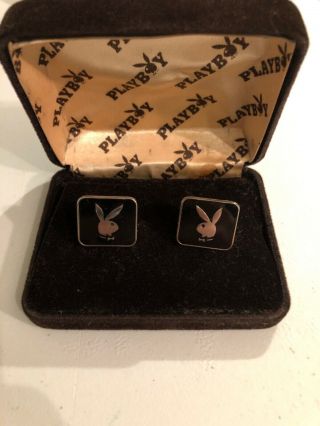 Rare Vintage Playboy Bunny Black Silver Cufflinks In Playboy Case