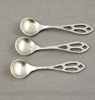 Three (3) Vintage Sterling Silver Salt Spoons Nouveau / Modern