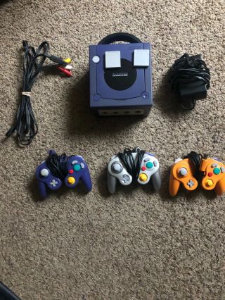 Nintendo Gamecube Purple With Extremely Rare Orange Controller,  And 2 Others