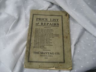 Maytag 1931 Price List Of Repairs Antique
