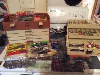 2 Plano Tackle Boxes Full Of Lure And Soft Plastic And Shimano Bantam 200