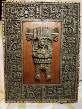 Rare Vintage Zarebski Industrias Creativas Crushed Malachite Aztec Plaque C - 131