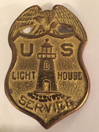 Authentic Vintage Antique U.  S.  Lighthouse Service Badge Brass