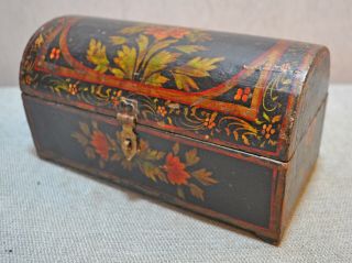 Old Antique Hand Crafted Floral Painted Wooden Pencil Box