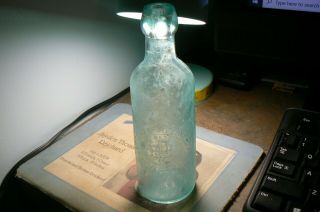 Rare 1800s Antique Hutchinson Aqua Blue Glass B.  P.  A.  Soda Bottle BALTO,  MD 2
