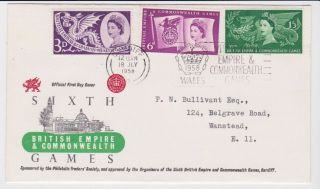 Gb Stamps Rare First Day Cover 1958 Commonwealth Games Cardiff Special