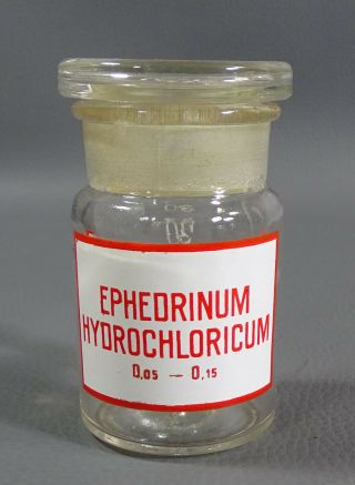 Antique Apothecary Pharmacy Medical Rx Glass Bottle Jar Ephedrine Hydrochloride