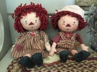 Primitive Raggedy Ann And Andy Rag Dolls Handmade