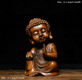 Old Chinese Boxwood Wood Carving Sakyamuni Shakyamuni Buddha Statue Figurine