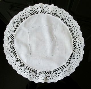 Vintage Cotton & Crochet Lace Table Centre Doily - White - 30 Cm