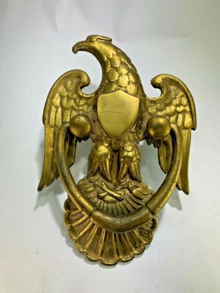 Vintage Large American Federal Eagle & Shield Solid Brass Door Knocker 9 " X 6 "