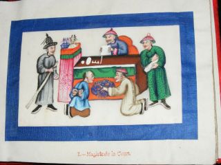 Very Rare Small 19thc Qing Chinese Book 12 Pith Paintings Crime And Punishment