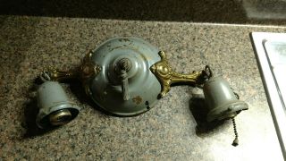 Vintage Art Deco Brass Copper Pan Chandelier 2 Arm Hanging Light Fixture Gray