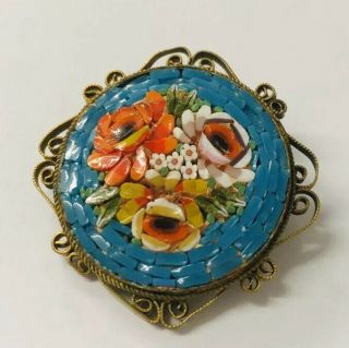 Stunning Antique Micro Mosaic Flowers Brooch Good Quality Italian?