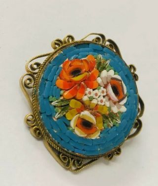 Stunning Antique Micro Mosaic Flowers Brooch Good quality Italian? 3