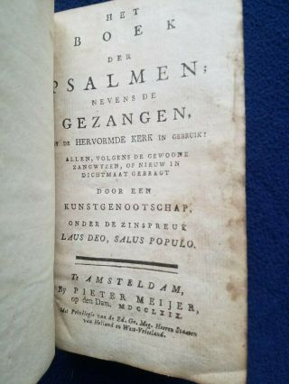 Antique 1769 Dutch Book Of Psalms | Very Rare Dutch Reformed Christian Hymnal