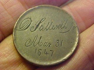 Rare Large Cent Blank Planchet Error Names Inscribed Mar 31 1847,  10.  8 Grams