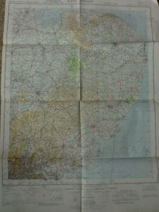 1954 Vintage Military Map Of East Anglia Air Information Aircraft Flight Chart