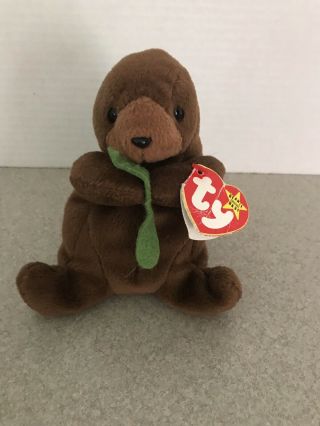 Ty Beanie Baby Seaweed The Otter With Tags Rare Errors Pvc Style 4080