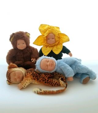 Anne Geddes Dolls Rare Sleeping Blue Bear,  Leopard,  Sunflower,  Baby Beanie Plush