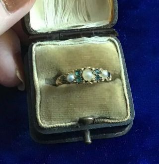 Rare Antique Georgian 15ct Gold Natural Mined Emerald & Real Pearls Ring