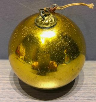 Antique Medium Gold Mercury Glass Christmas Ornament Kugel Old