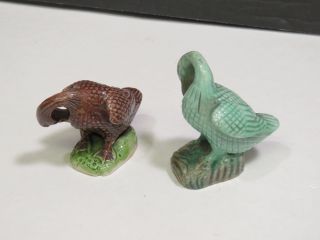 2 Antique Chinese Export Porcelain Geese Duck Figurines Brown Blue 2