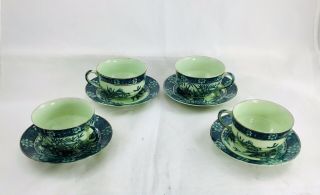 Old/antique Porcelain Coffee/ Tea Cup And Saucer Set Of 4 19th Century