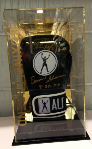 Larry Holmes And Ernie Shavers Signed Boxing Glove In A Display Case Rare