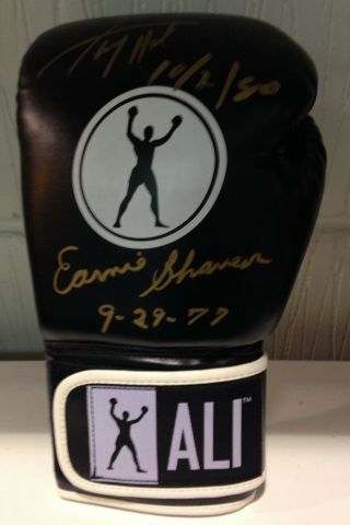 Larry Holmes And Ernie Shavers Signed Boxing Glove In a Display Case RARE 2