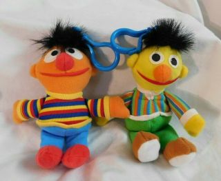 2 Cute Smiling Tyco Sesame Street Plush Clip - Ons: Bert & Ernie 1997 Beanies Rare